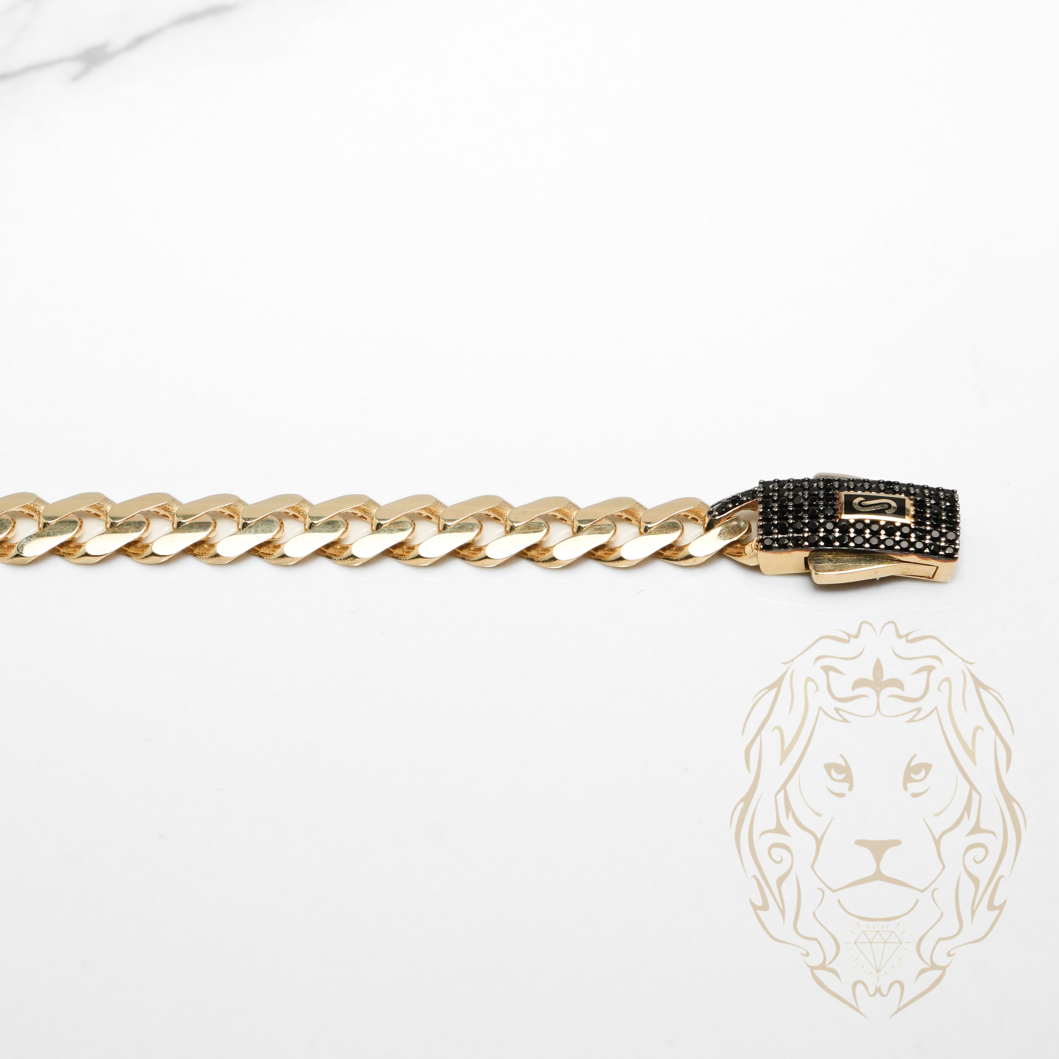 Bracelet - Or 10K jaune monaco 6.4mm & box lock pavé de pierres cz noirs - BRG898
