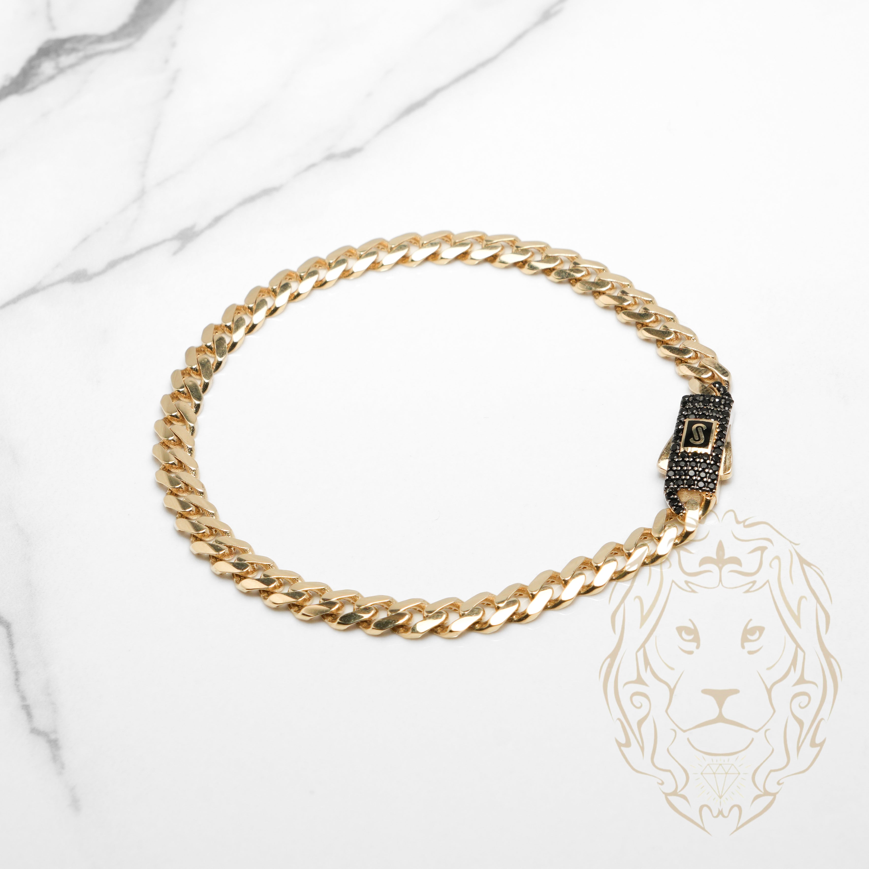Bracelet - Or 10K jaune monaco 4.8mm & box lock pavé de pierres cz noirs - BRG900