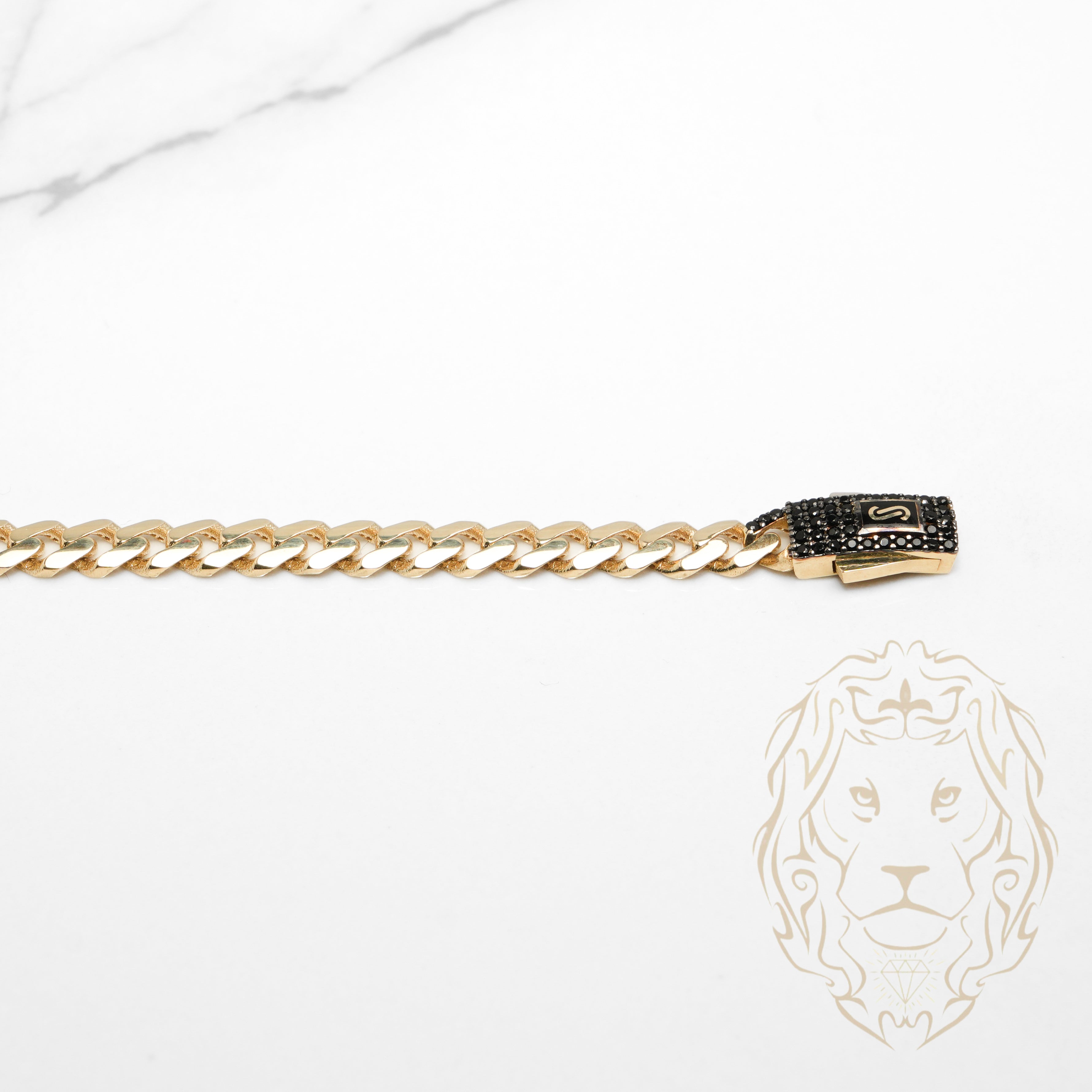Bracelet - Or 10K jaune monaco 4.8mm & box lock pavé de pierres cz noirs - BRG900