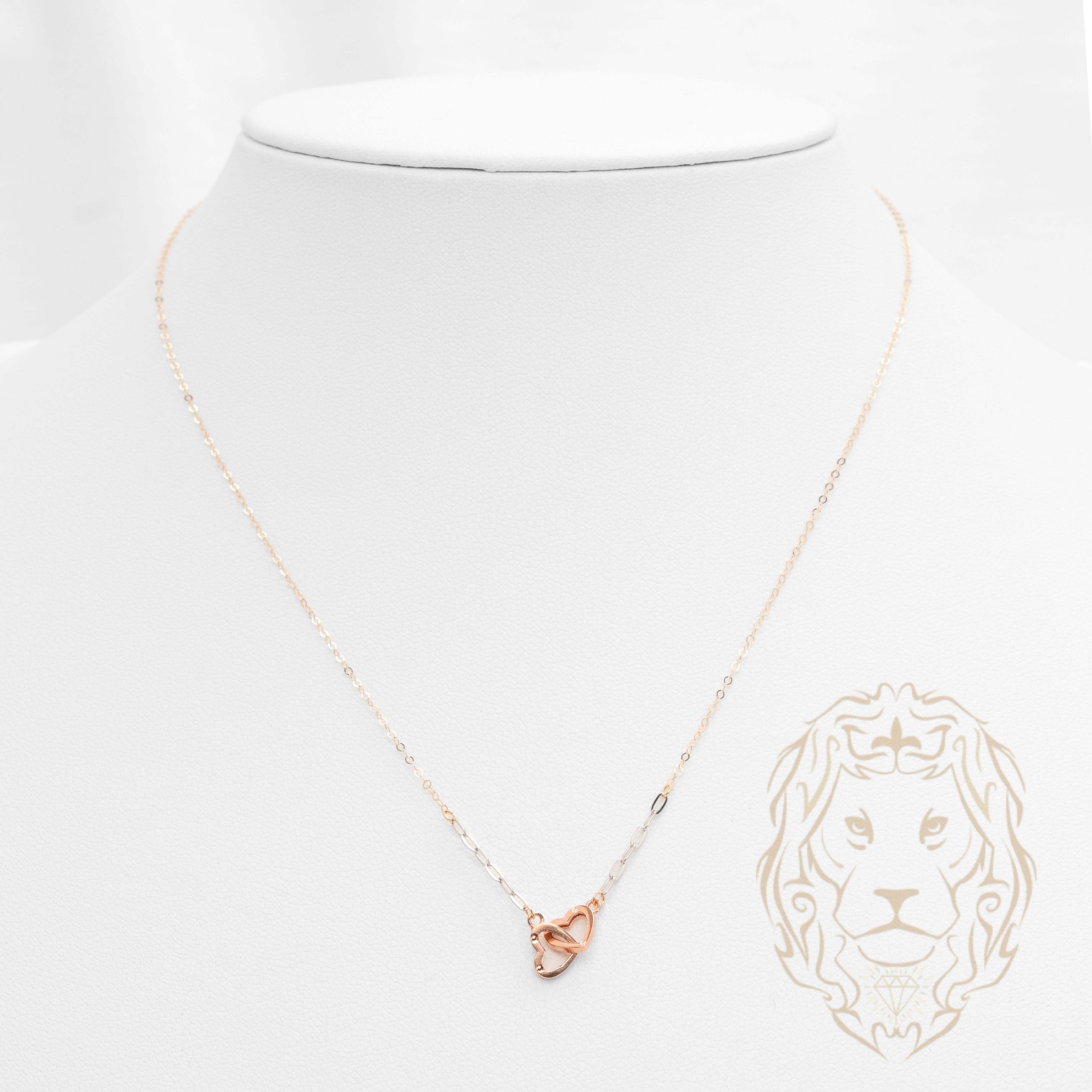Collier - Or 18K tricolor jaune, blanc & rose cœurs entrelacés - CHG1213