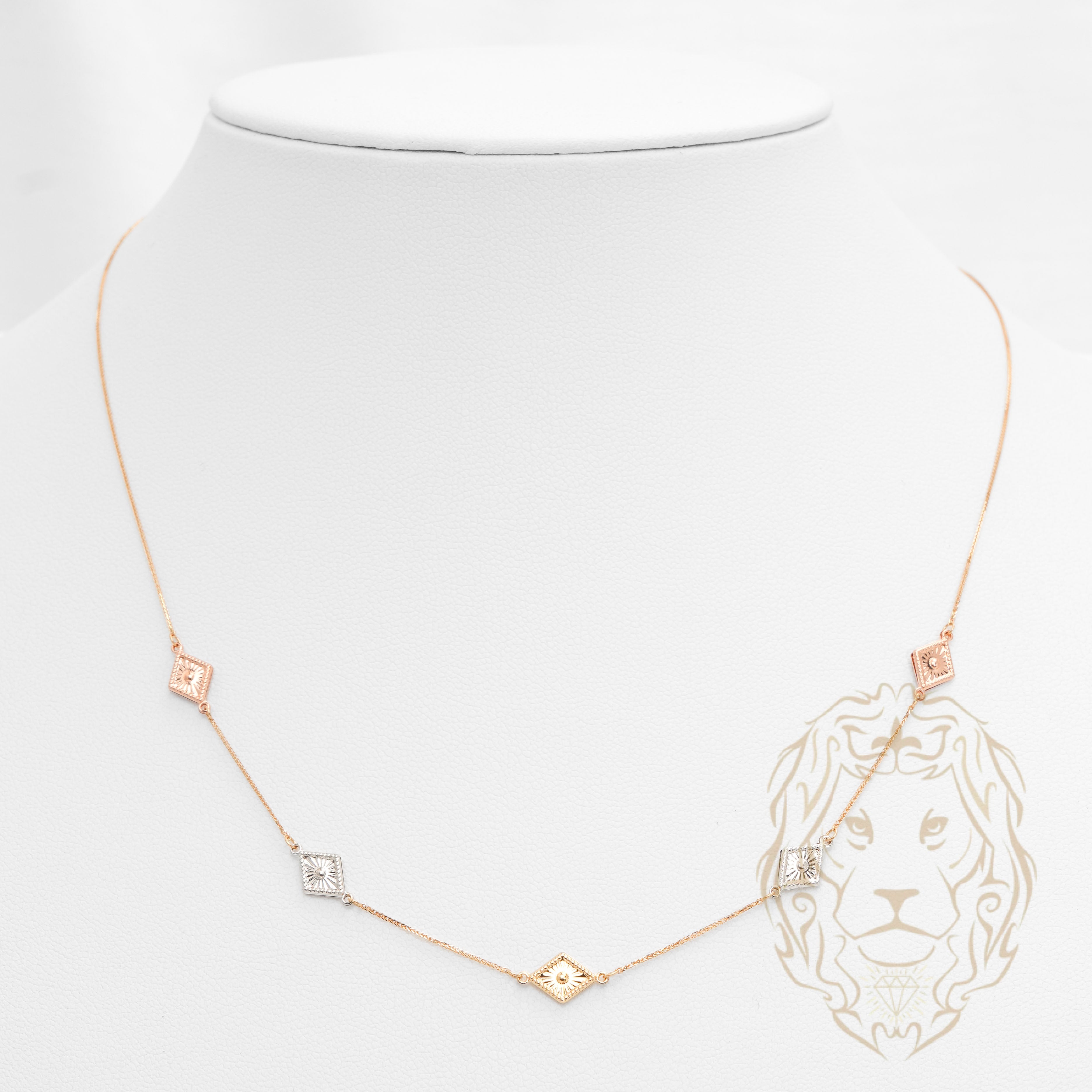 Collier - Or 18K tricolor jaune, blanc & rose motif reina - CHG1218