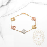 Bracelet - Or 18K tricolor jaune, blanc & rose trèfles guillochés 12mm - BRG906