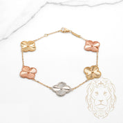Bracelet - Or 18K tricolor jaune, blanc & rose trèfles guillochés 14mm - BRG907