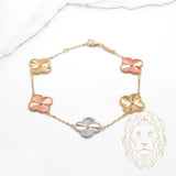 Bracelet - Or 18K tricolor jaune, blanc & rose trèfles guillochés 14mm - BRG907