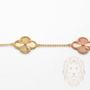 Bracelet - Or 18K tricolor jaune, blanc & rose trèfles guillochés 12mm - BRG906