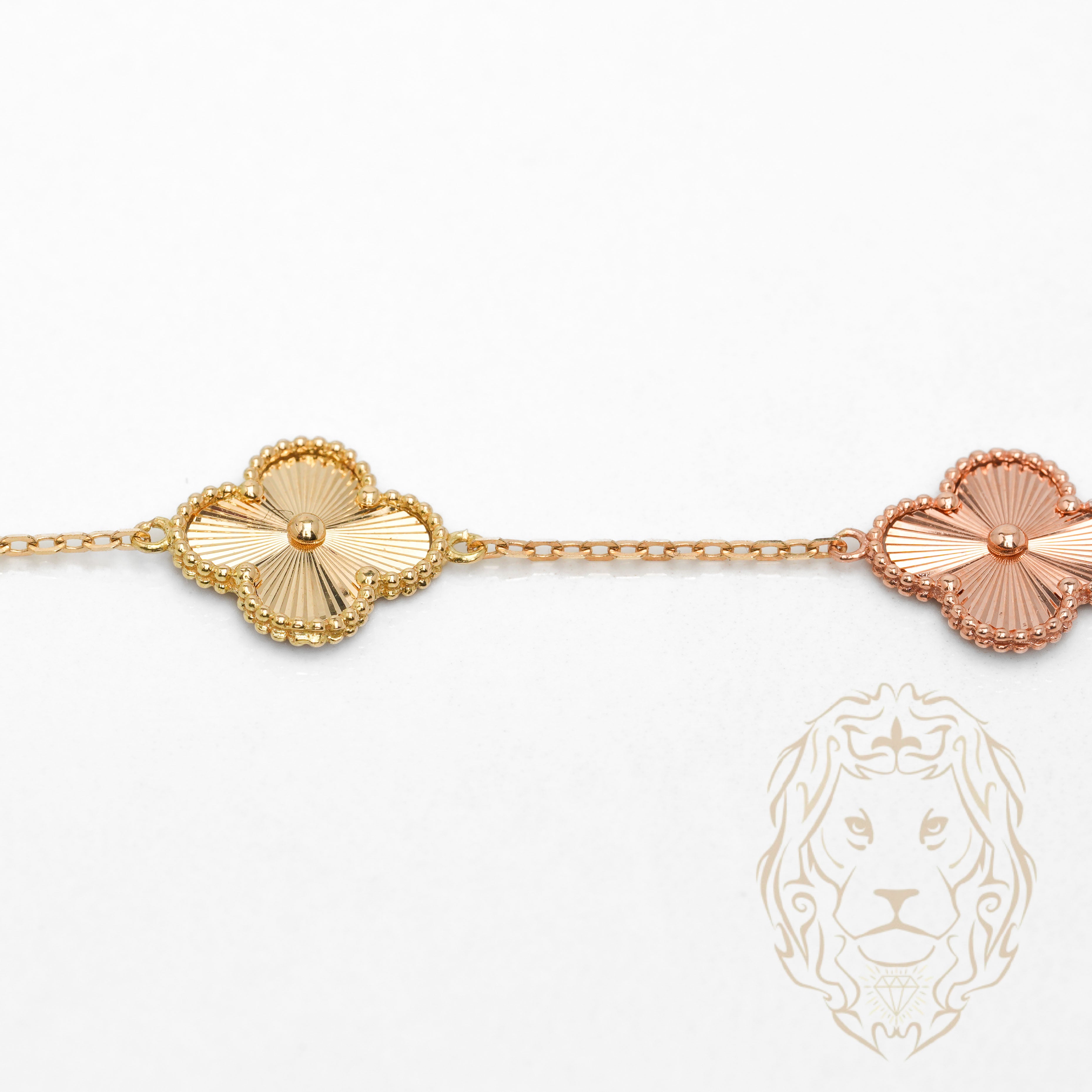Bracelet - Or 18K tricolor jaune, blanc & rose trèfles guillochés 12mm - BRG906