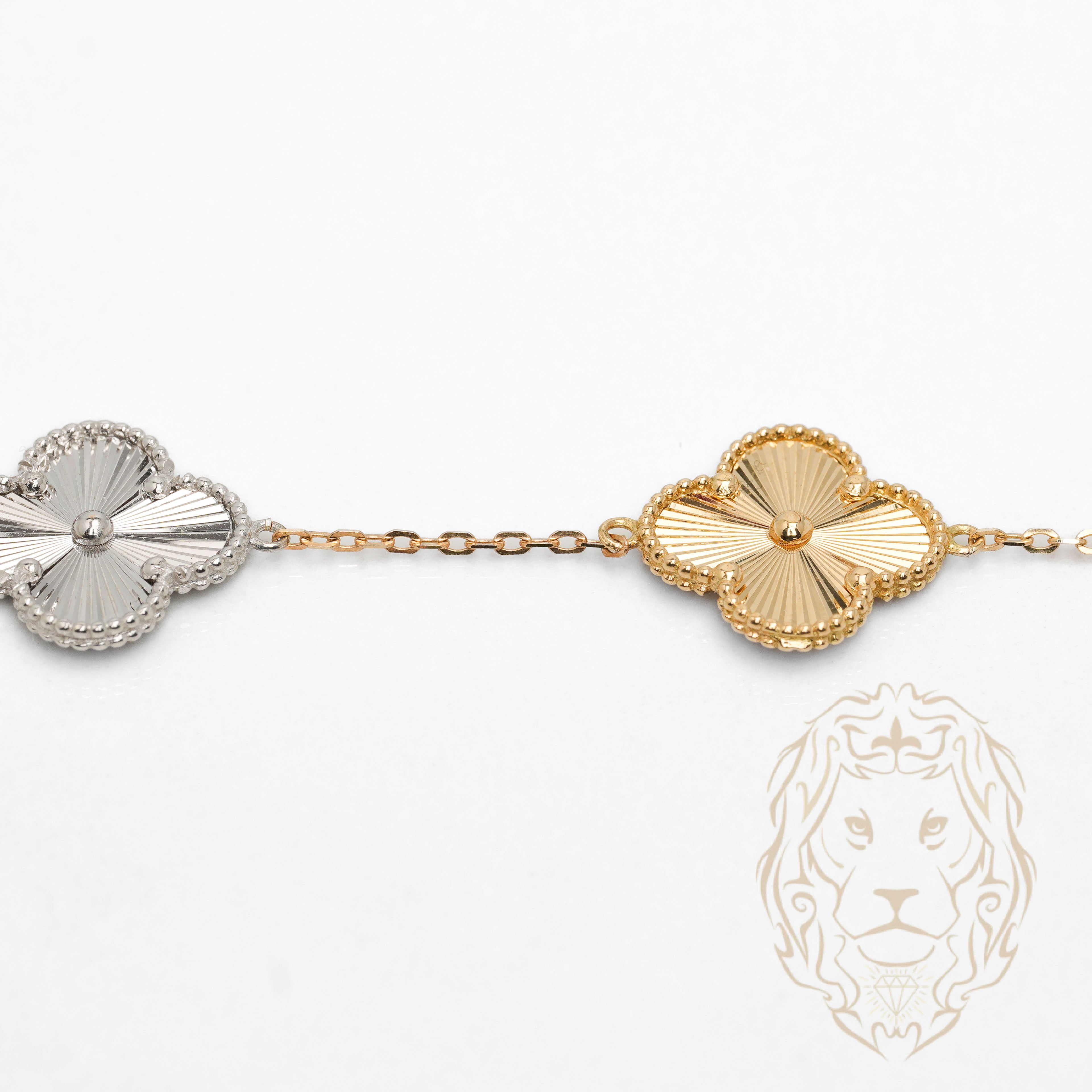 Bracelet - Or 18K tricolor jaune, blanc & rose trèfles guillochés 14mm - BRG907
