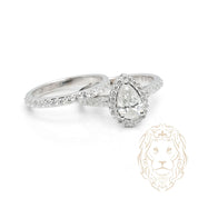 Bague de fiançailles - Or 14K blanc ensemble (2) halo coupe poire diamant de laboratoire 1.00CT avec monture & alliance semi-éternité 0.30TCW - RIGL122