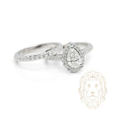 Bague de fiançailles - Or 14K blanc ensemble (2) halo coupe poire diamant de laboratoire 1.00CT avec monture & alliance semi-éternité 0.30TCW - RIGL122