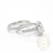 Bague de fiançailles - Or 14K blanc ensemble (2) halo coupe poire diamant de laboratoire 1.00CT avec monture & alliance semi-éternité 0.30TCW - RIGL122