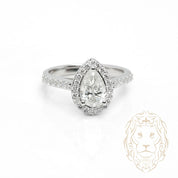 Bague de fiançailles - Or 14K blanc ensemble (2) halo coupe poire diamant de laboratoire 1.00CT avec monture & alliance semi-éternité 0.30TCW - RIGL122