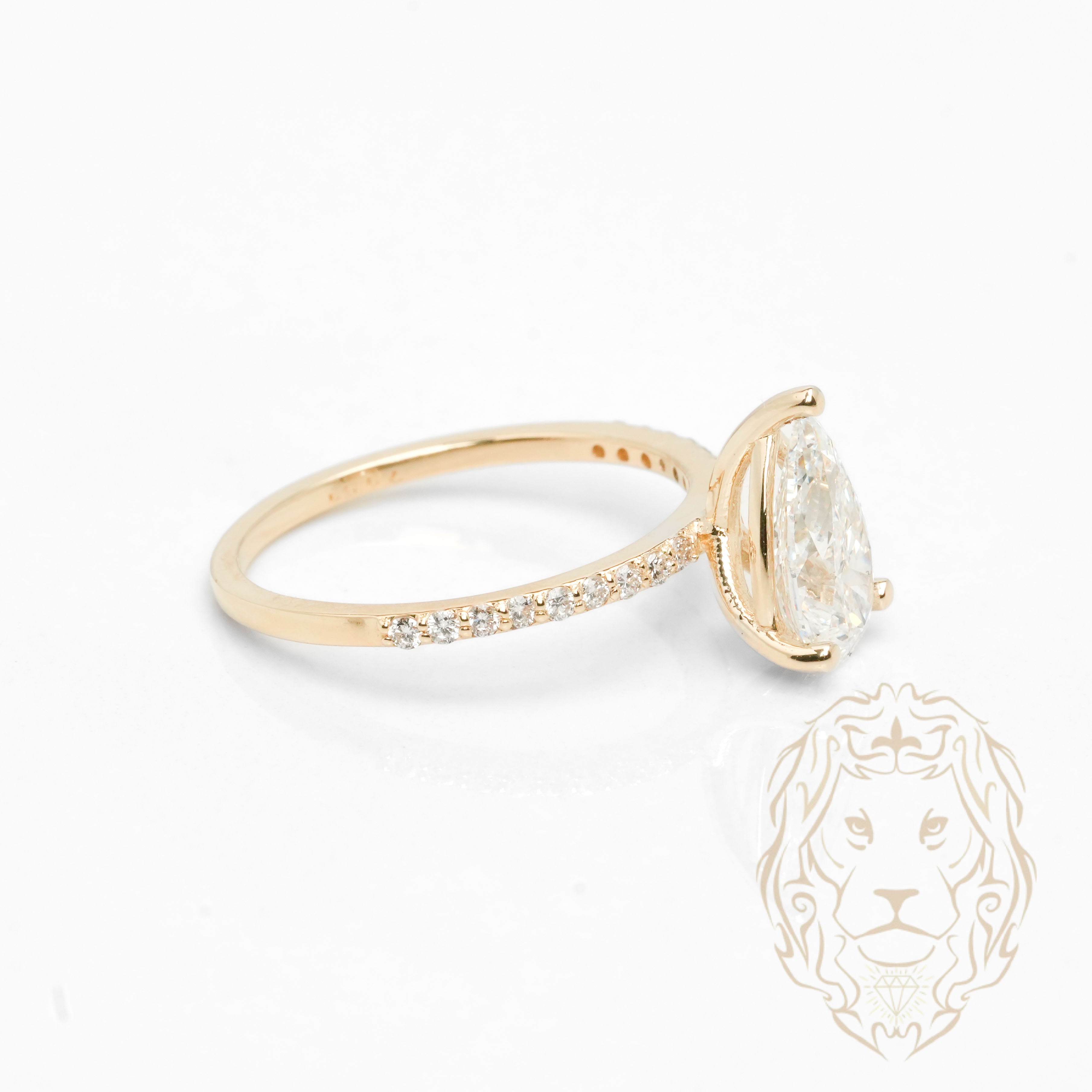 Bague de fiançailles - Or 14K jaune diamant de laboratoire coupe poire 1.54CT & monture semi-éternité mince 0.18TCW - RIGL123