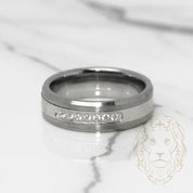 Ring - Tungsten grey brushed and polished finish set with cz - RIT007
