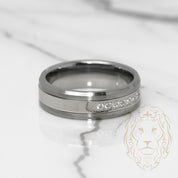 Ring - Tungsten grey brushed and polished finish set with cz - RIT007