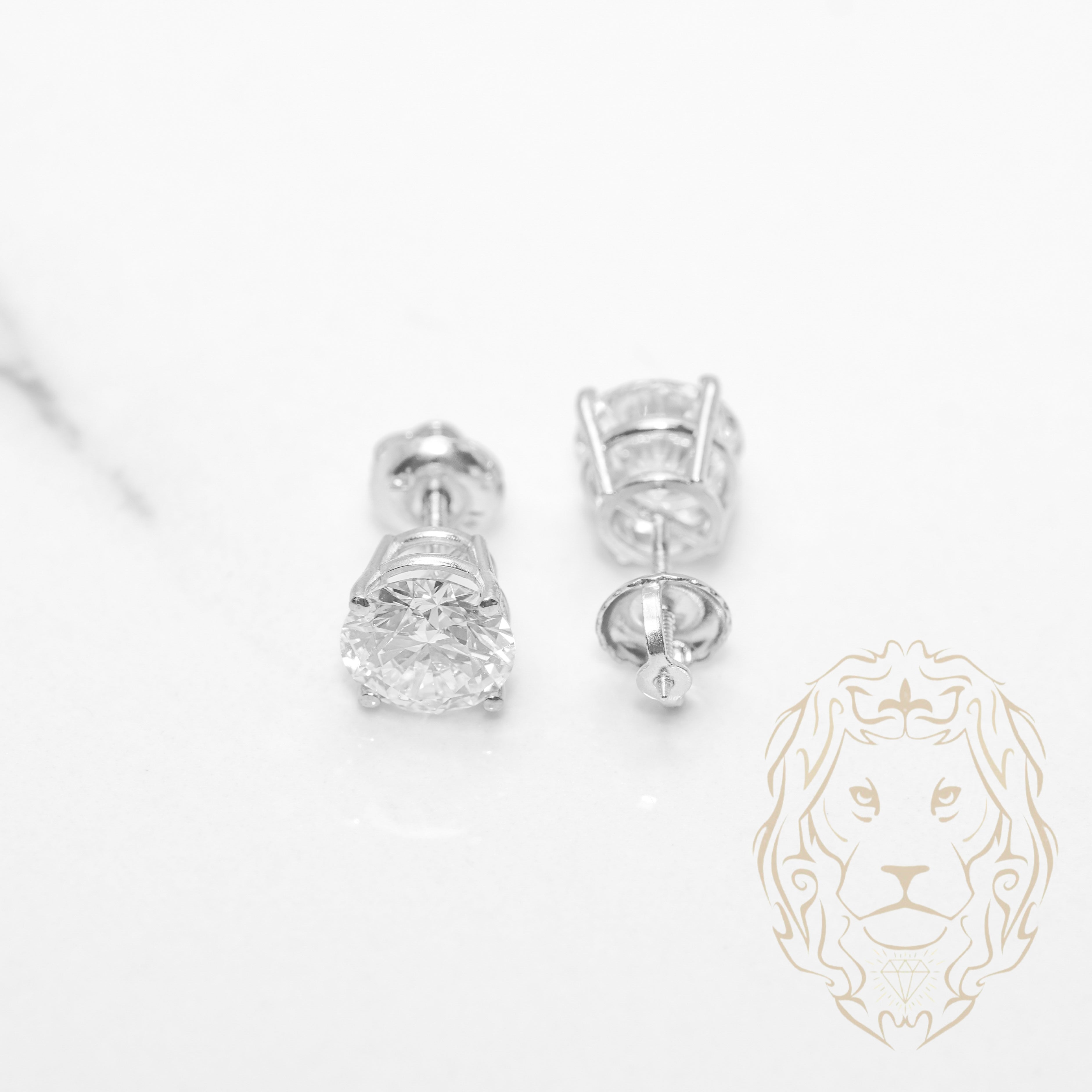 Screw Studs - 14K gold white diamond lab cut round brilliant 1.00CT - BOGL037