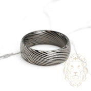 Wedding band ring - Black & grey tungsten bark motif - RIT011