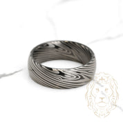 Wedding band ring - Black & grey tungsten bark motif - RIT011