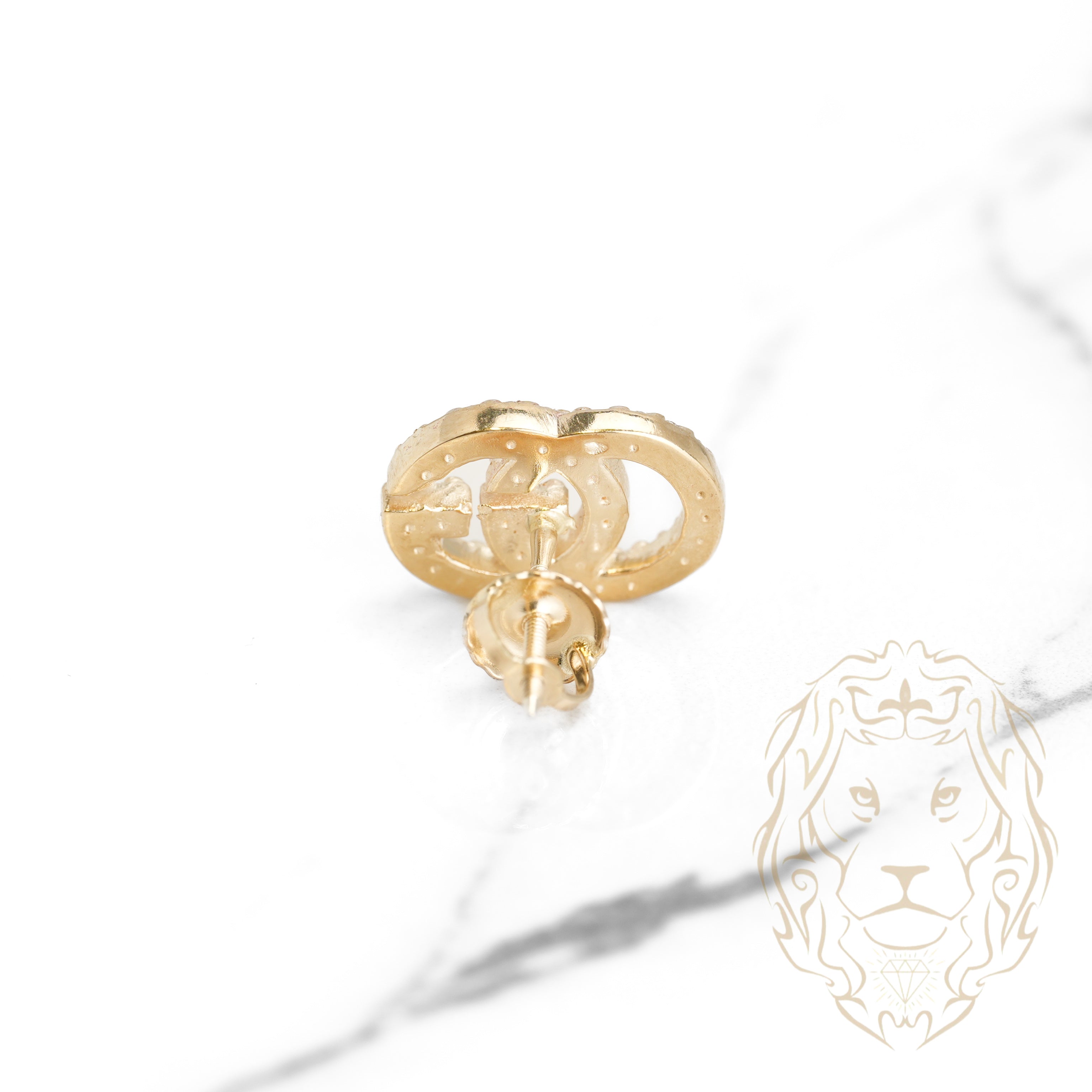 Screw Stud (1) - 10K Gold "GG" paved with natural diamonds 0.20CT - BOGD014