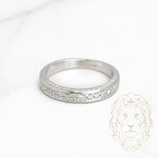 Ring - 14K white gold semi eternity cut natural brilliant round diamonds 0.10CT with engraved pattern - RIGD274