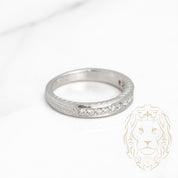 Ring - 14K white gold semi eternity cut natural brilliant round diamonds 0.10CT with engraved pattern - RIGD274