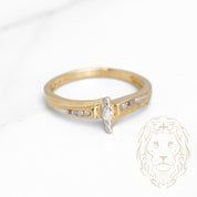 Engagement ring - 10K two-tone yellow & white gold marquise cut natural diamond with 0.10CT pave setting - RIGD284