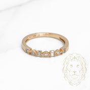 Ring - 10K Yellow Gold bead blasted with natural round & baguette cut diamonds 0.10CT - RIGD289