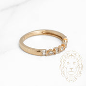 Ring - 10K Yellow Gold bead blasted with natural round & baguette cut diamonds 0.10CT - RIGD289