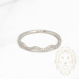 Bague - Or 10K blanc semi-éternité ondulée diamants naturels coupe rond brillant 0.10CT - RIGD293