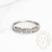 Ring - 10K white gold semi eternity leaf design set with 0.10CT natural diamonds - RIGD299