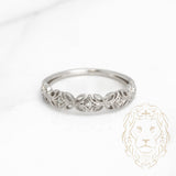 Bague - Or 10K blanc semi-éternité motif de feuilles sertie de diamants naturels 0.10CT - RIGD299