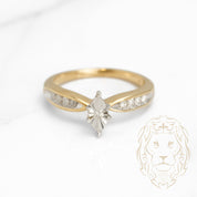 Engagement ring - 14K two-tone yellow & white gold marquise iillusion set with natural round brilliant diamonds 0.10CT - RIGD313