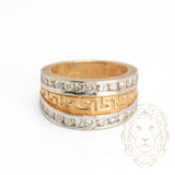Bague - Or 10K deux tons jaune & blanc motif clé grecque & diamants naturels 1.20CT serti canal - RIGD314