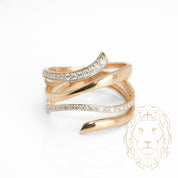 Bague - Or 10K deux tons jaune & blanc ruban enveloppant pavé de diamants naturels 0.30CT - RIGD316