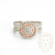 Bague - Or 10K deux tons blanc & rose art déco sertie de diamants naturels 1.10CT avec monture à tige fendue pavée - RIGD317