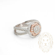 Bague - Or 10K deux tons blanc & rose art déco sertie de diamants naturels 1.10CT avec monture à tige fendue pavée - RIGD317