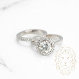 Bague de fiançailles - Or 14K blanc ensemble (2) halo diamant naturel coupe rond brillant 1.70CT avec monture & alliance semi-éternité pavé 0.40CT - RIGD318