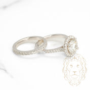 Engagement ring - 14K white gold set (2) round brilliant cut natural halo diamond 1.70CT with setting & semi-pave wedding band 0.40CT - RIGD318