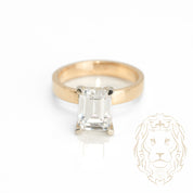 Engagement ring - 14K two-tone yellow & white gold hidden halo cz cut radiant stone 3.00CT & natural pave diamonds 0.15CT - RIGD319