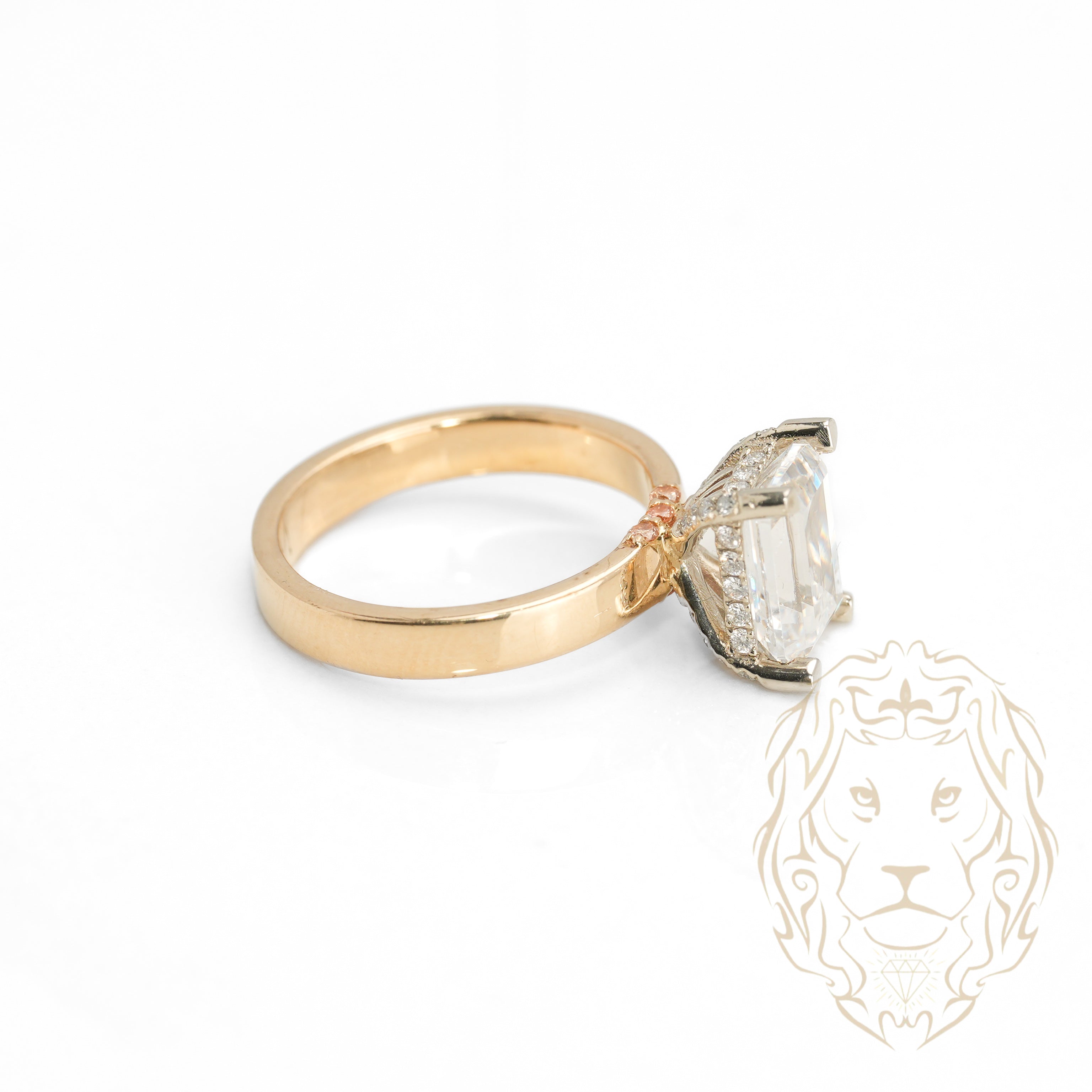 Engagement ring - 14K two-tone yellow & white gold hidden halo cz cut radiant stone 3.00CT & natural pave diamonds 0.15CT - RIGD319