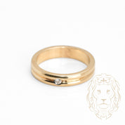 Wedding band ring - 14K yellow gold with polished groove & set with a 0.08CT natural diamond - RIGD325