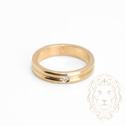 Wedding band ring - 14K yellow gold with polished groove & set with a 0.08CT natural diamond - RIGD325