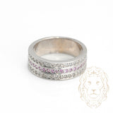Bague jonc - Or 14K blanc semi-éternité rangées sertie de topaze rose 0.12CT & diamants naturels 0.25CT - RIGD327