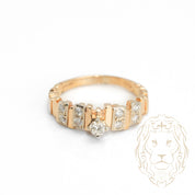 Engagement ring - 14K two-tone yellow & white gold round brilliant cut natural diamond with 0.25CT pave diamond rectangles pattern setting - RIGD337