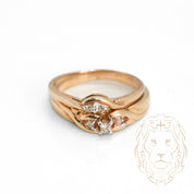 Engagement ring - 10K yellow gold set (2) three stones natural diamonds & wedding band set with diamonds 0.10CT - RIGD339