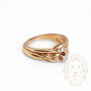 Engagement ring - 10K yellow gold set (2) three stones natural diamonds & wedding band set with diamonds 0.10CT - RIGD339