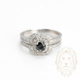 Bague de fiançailes - Or 14K blanc art déco diamant noire coupe rond brillant 0.25CT & pavé de diamants naturels 0.45CT - RIGD340