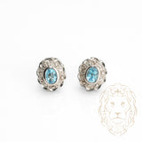 Studs - Or 14K blanc halo aigue-marine coupe ovale 0.70CT & pavé de diamants naturels 0.14CT - BOGD015