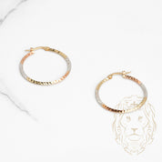 Hoops - Or 10K tricolore jaune, blanc & jaune coupe diamant 2mm X 25mm - BOG673