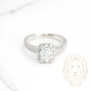 Engagement ring - 14K gold halo natural cut radiant & pavé diamonds 1.20CT - RIGD413