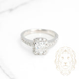 Bague de fiançailles - Or 14K blanc halo diamant naturel coupe radiant & pavé de diamants 1.20CT - RIGD413